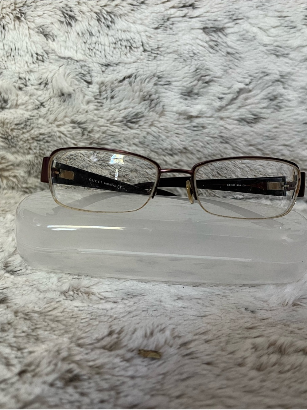 Vintage Gucci Women's Rectangular Metal Frame Glasses in Brown and Gold